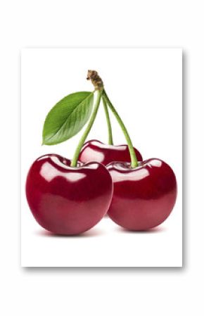 3 sweet cherries isolated on white background