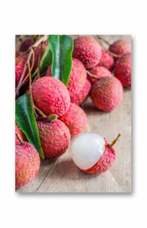 Lychee, Fresh lychee and peeled showing the red skin and white f