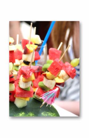 Mix of fresh fruits on the sticks