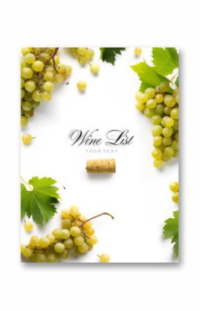 wine list background  sweet white grapes and leaf