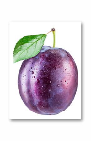 Plum with water drops. File contains clipping path.