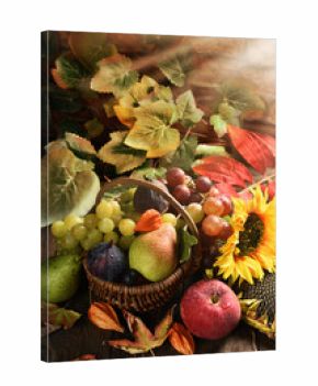 wicker basket full of autumn fruits