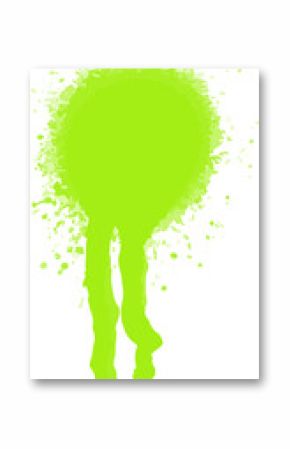 Lime green paint splash is floating on transparent flat-design backdrop with uneven burst and drips