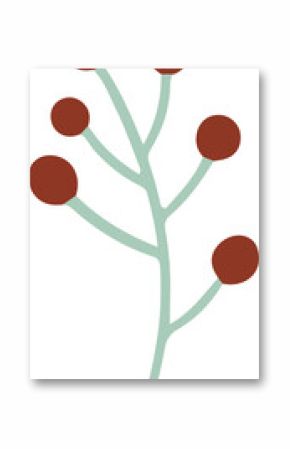 Flat design is featuring green branching stem with rust brown berry spheres on transparent backdrop