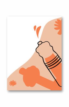 Fists are bumping forming abstract vector art over peach floral shape on transparent backing