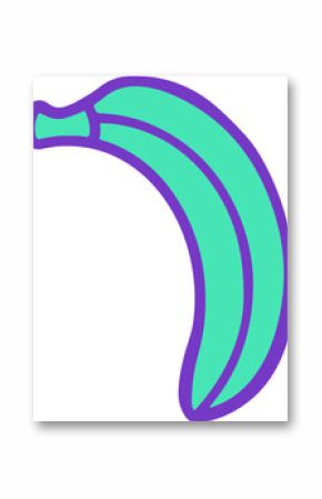 Cartoon banana floating in vector art, showing teal fill and purple outline on transparent backdrop