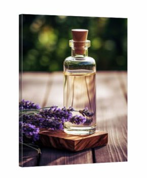 Vial with lavender oil on a natural background