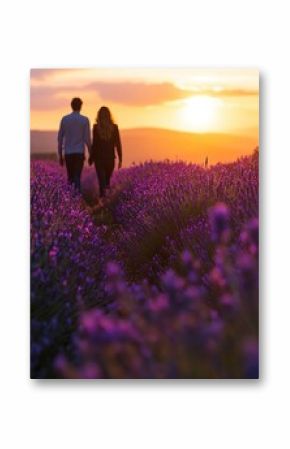 A couple strolling through a lavender field