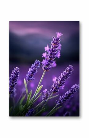 Close-up of vibrant lavender flowers in a serene purple landscape.