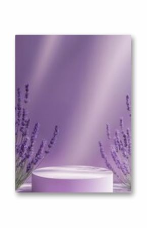 A serene lavender podium adorned with delicate flowers against a soft purple background, perfect for elegant product displays