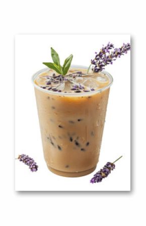 PNG Refreshing lavender iced coffee served in a cup