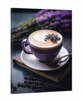 Cup of lavender latte, dark tones