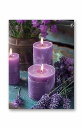 Lavender Scented Candles, with the sweet scent of lavender in each candle, and purple shades for an elegant atmosphere.