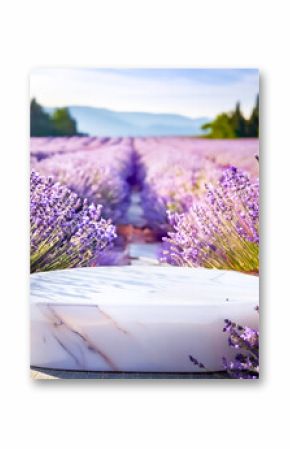Marble podium in a field of lavender