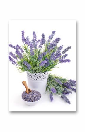 pot of lavender and bowl with dried flowers