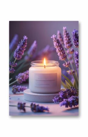 Aromatherapy and relaxation candlelit display with lavender flowers at spa highlighting wellness therapy and beauty product ambiance stock photo wallpaper background