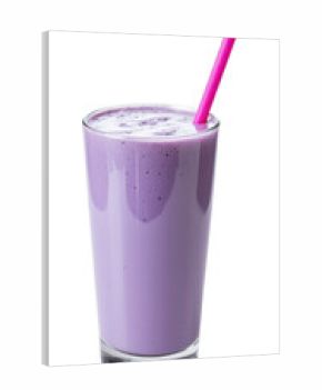 single lavender milkshake on a white background, in a glossy style, with shiny surfaces, soft reflection, bright studio light, high resolution