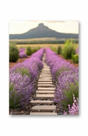 A vast field of lavender in full bloom stretches to the horizon, bathed in warm golden light, with a soft-focus background enhancing its tranquility.  .