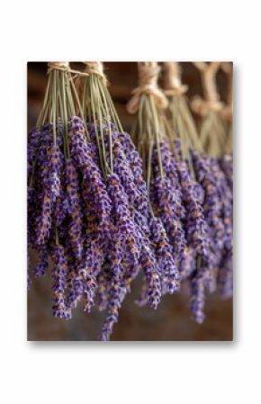Fragrant lavender bunches tied with rustic twine, dried for aromatherapy