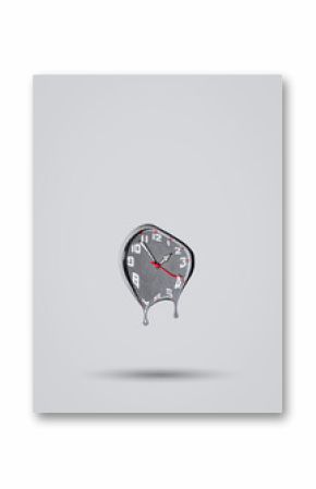 Melting clock on grey background. Time passing by idea. Minimal abstract life or business concept. With copy space.