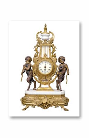 Antique decorated golden clock isolated
