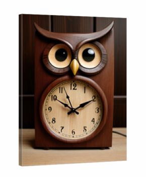 Antique clock with the shape of an owl on wooden table