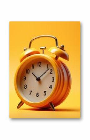 An orange alarm clock on a yellow background. Generative AI.