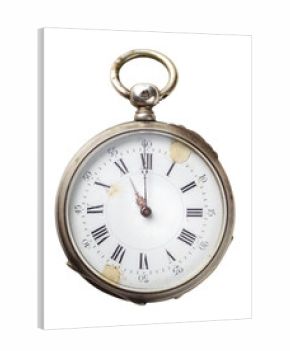 Silver antique pocket watch isolated on transparent background
