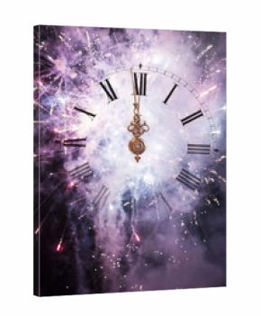 New Year's at midnight - Old clock and holiday lights