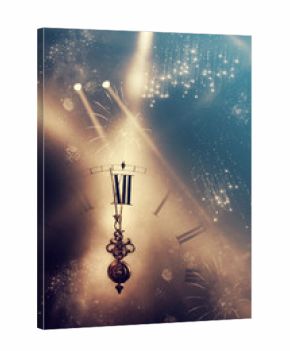 Abstract background with fireworks and clock close to midnight