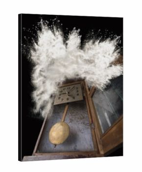 Old clock with a pendulum and a stylized snow