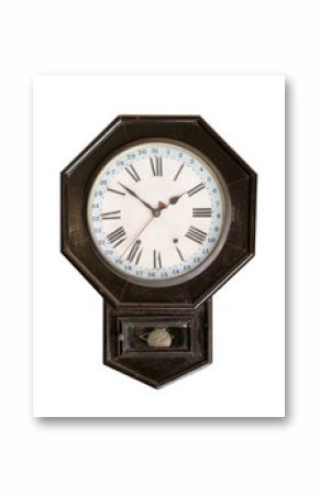 Vintage wall clock isolated on white with clipping path for object.