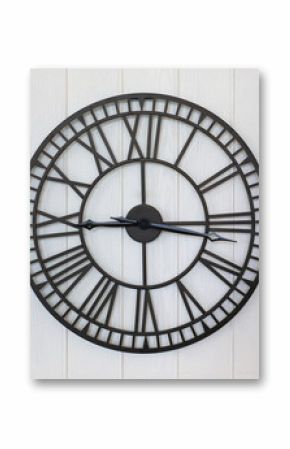 antique style clock on white wood plank wall background