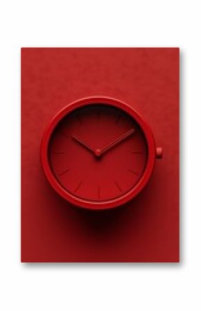 Red alarm clock on red background. Top view.