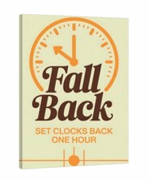 Photo of fall back clock graphic with text set clocks back one hour, vintage style reminder for daylight saving time change