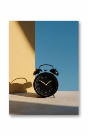 Modern black alarm clock with sleek design under sunlight premium minimalist time management concept for professional marketing and social media campaigns