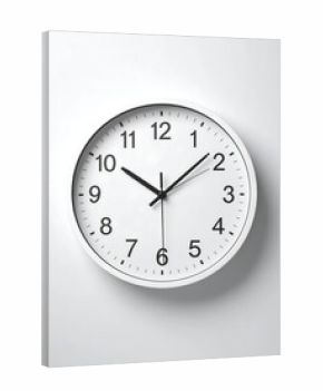 Plain white analog wall clock showing time