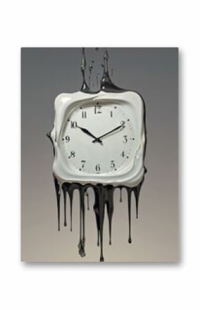 A surreal depiction of time, featuring a clock melting into liquid, symbolizing the fluidity of time and its perception in modern life.