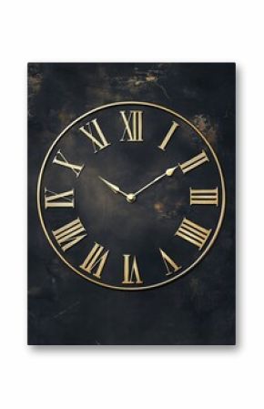 Black and white vector illustration of an old wall clock with Roman numerals and a long hand pointing to the hour,
