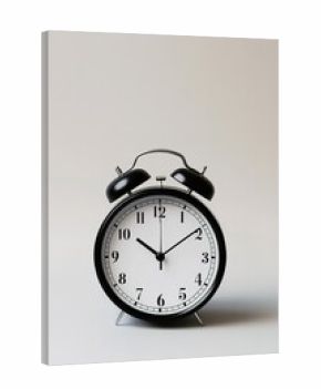 Classic black alarm clock centered on a light background