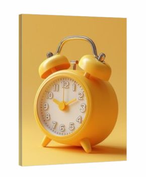 Timely reminder vibrant yellow alarm clock on solid background still life photography minimalist style