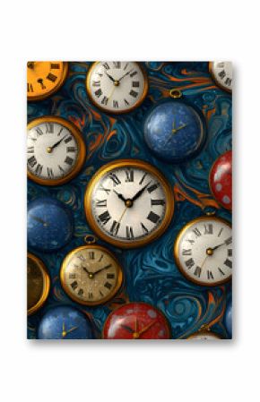 Collection of Vintage Pocket Watches on Marbled Background