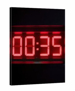 A vibrant countdown clock displays thirty five seconds during an intense sports event.