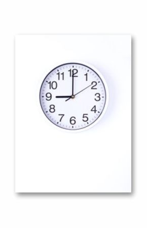 Wall clock at white  background top view. Office wall clock