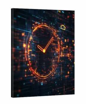 Abstract image of a digital clock with economic policy symbols, concept of timing in economic strategy