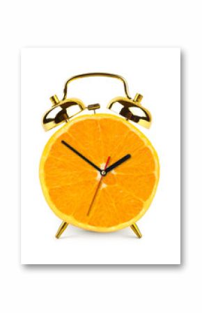 Clock made of orange fruit
