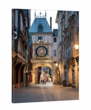 Famous Gros Horloge street with astronomical clock tower, Rouen