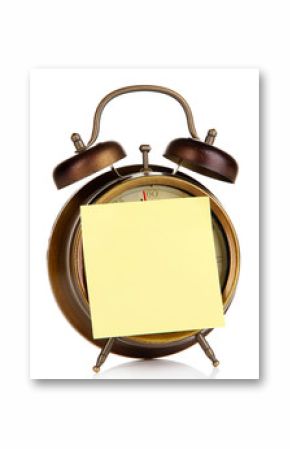Alarm clock with sticker isolated on white