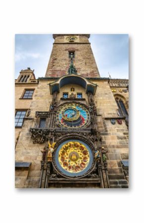 Astronomical Clock Orloj closeup in Czech Republic, Europe. Vintage style. Prague clock tower detail. Famous attraction residents of Praga