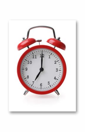 Red alarm clock set at seven isolaten over white background